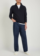 Boss Textured Half-zip Cotton Jumper Navy