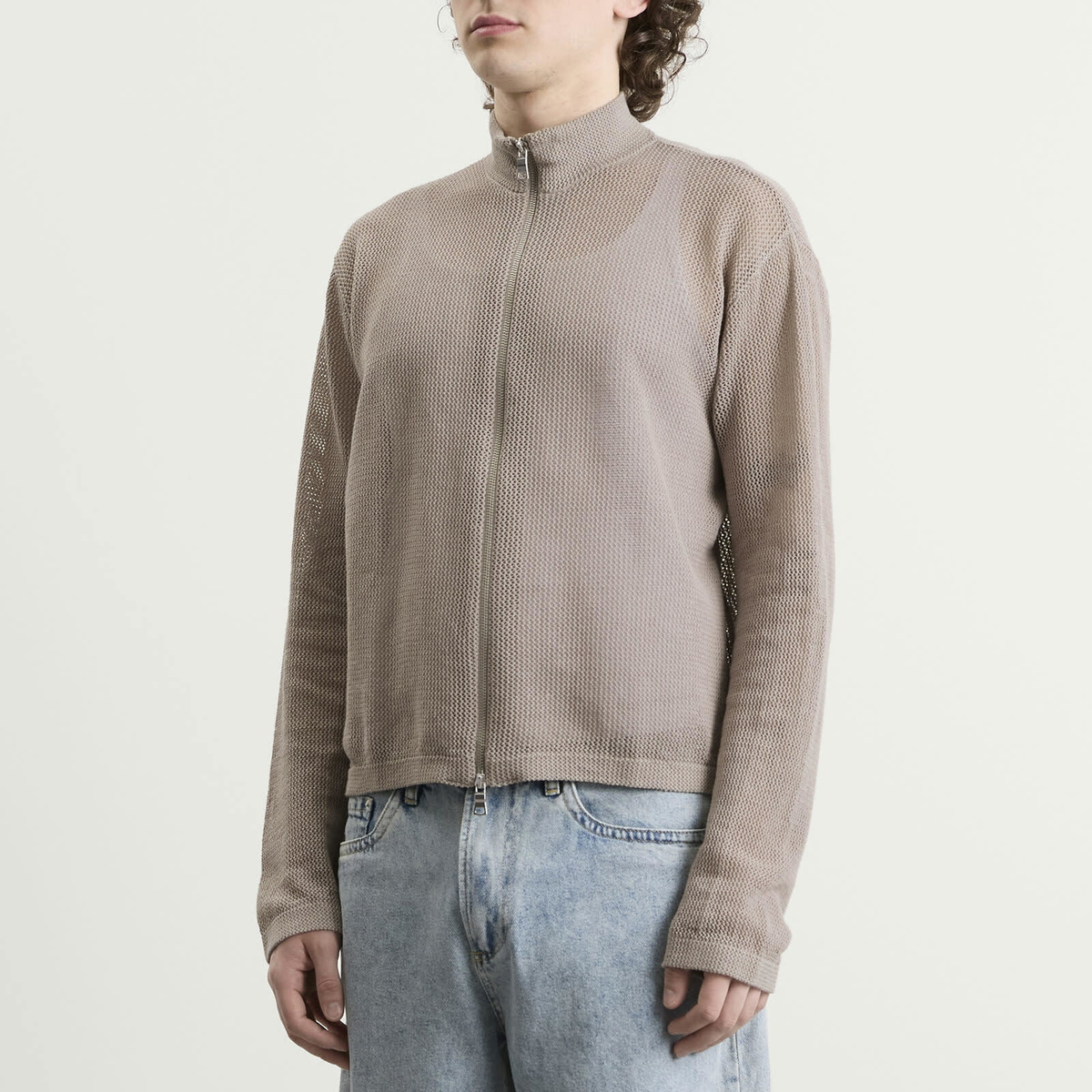 MKI Men's Linen Loose Knit Track Jacket in Taupe