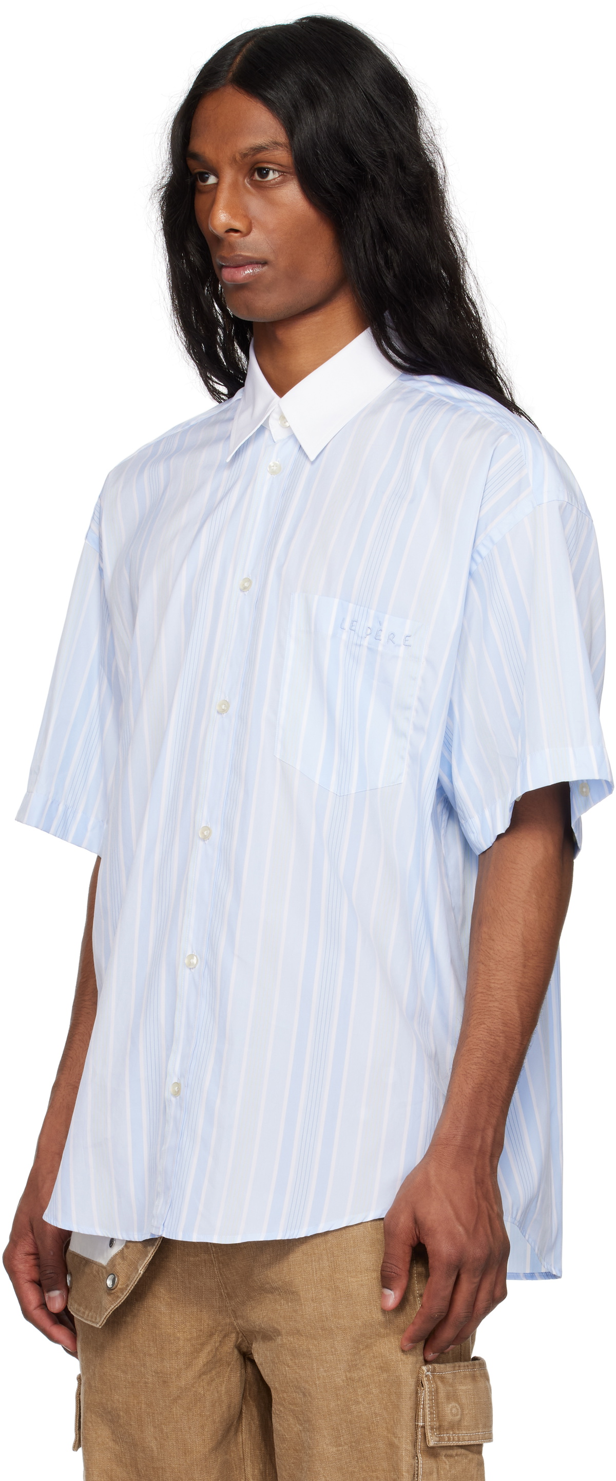 le PÈRE Blue & White Detached Sleeve Button Down Shirt