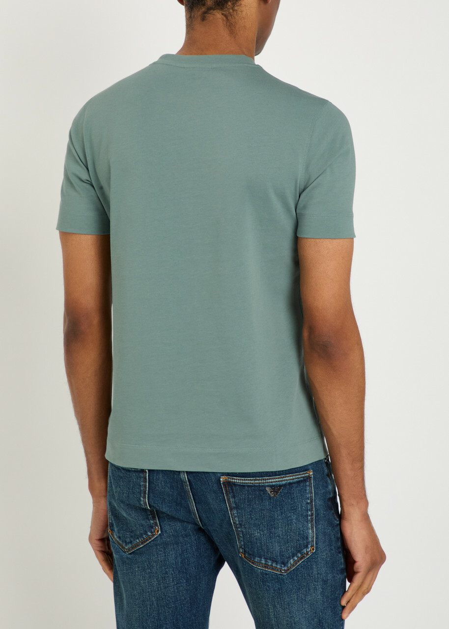 Emporio Armani Logo-embroidered Cotton T-shirt Blue