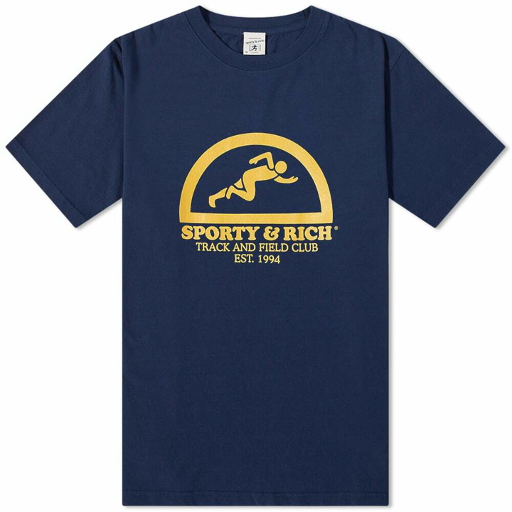 Photo: Sporty & Rich Fun Track T-Shirt in Navy/Gold