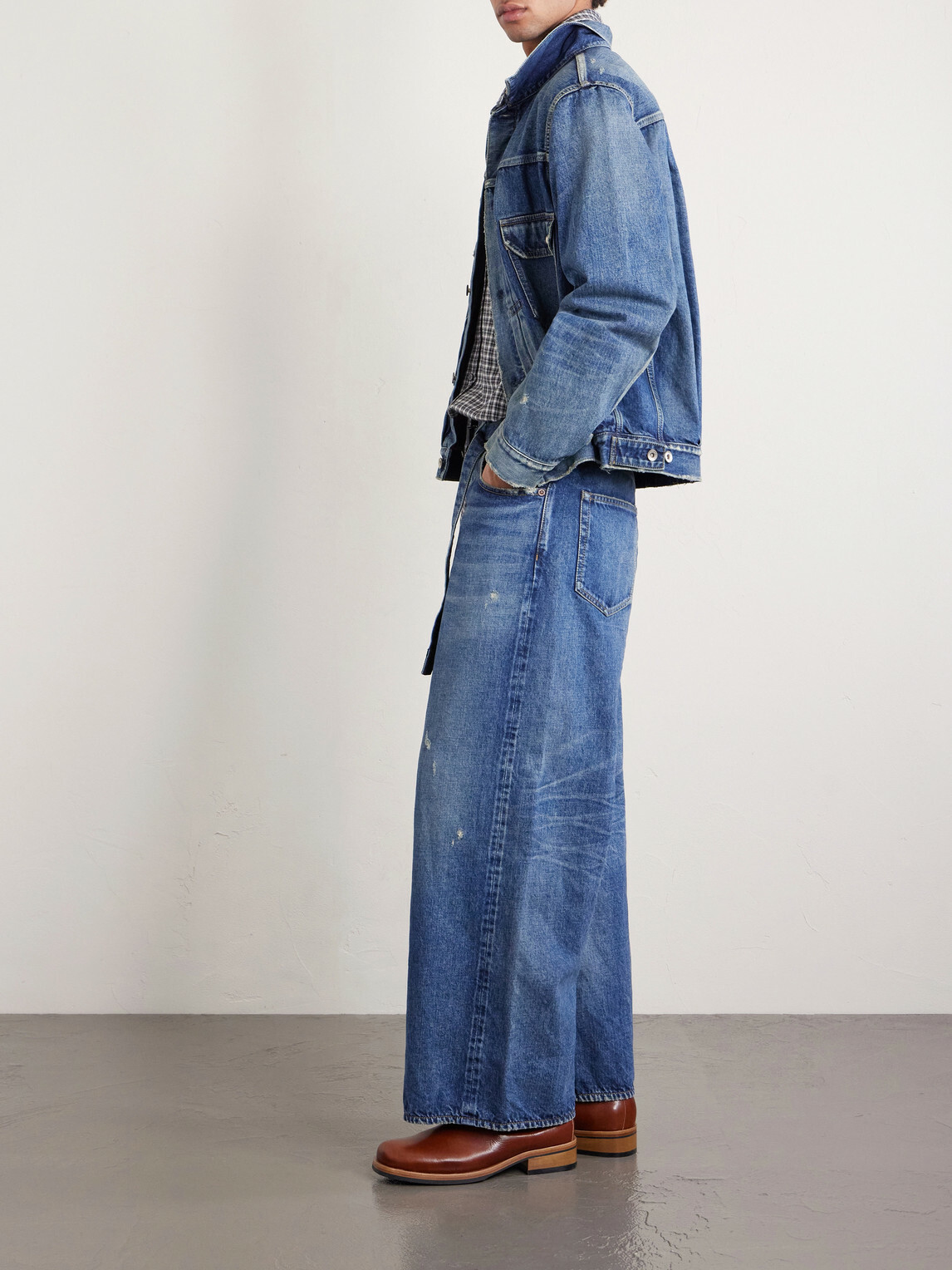 Sacai - BEYONDEXX Wide-Leg Belted Distressed Jeans - Blue