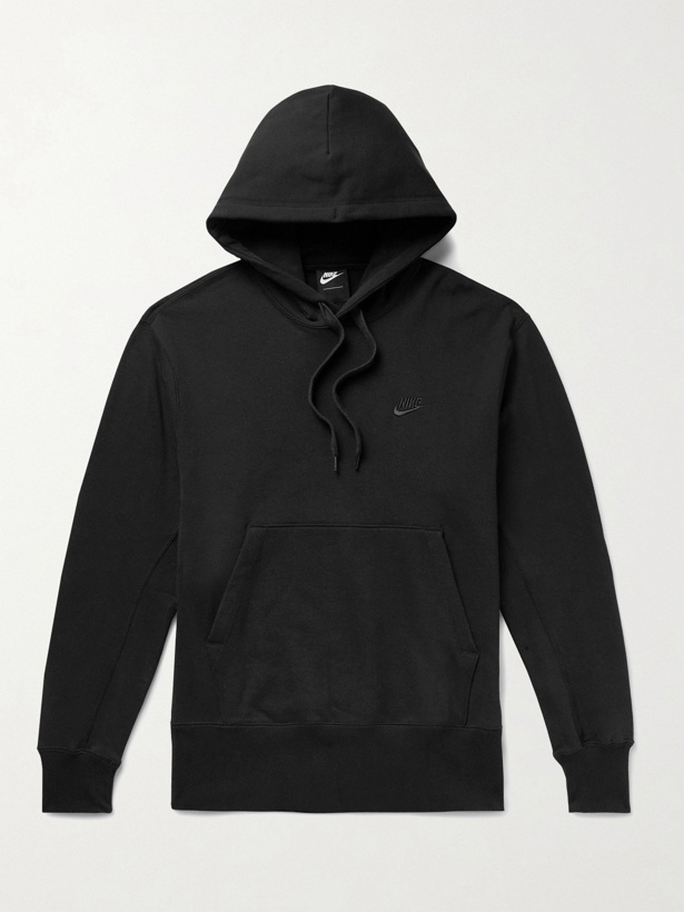 Photo: NIKE - Sportswear Logo-Embroidered Loopback Cotton-Jersey Hoodie - Black
