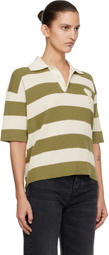 AMI Paris Off-White & Green Short Sleeves 'Ami de Coeur' Polo