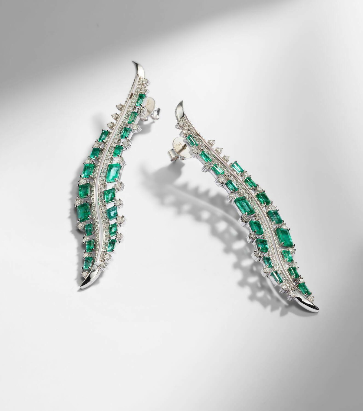 Ananya Scatter 18kt white gold earrings with diamonds and emeralds