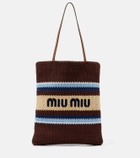 Miu Miu Striped raffia-effect shopper