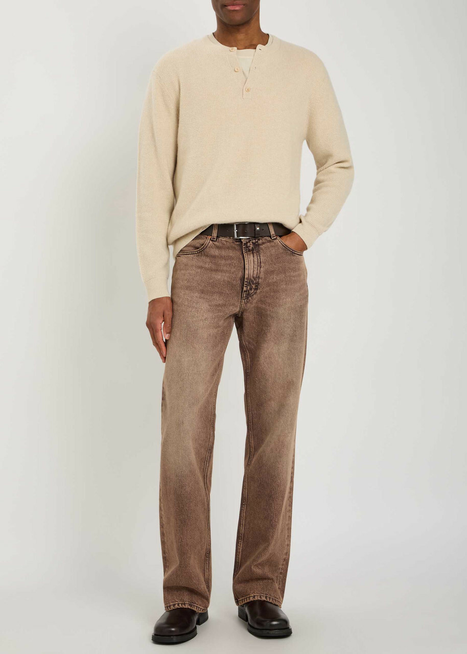 The Elder Statesman Waffle Cashmere-knit Henley Jumper Natural