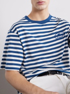 Burberry - Ryan Logo-Embroidered Striped Cotton-Blend Jersey T-Shirt - Blue