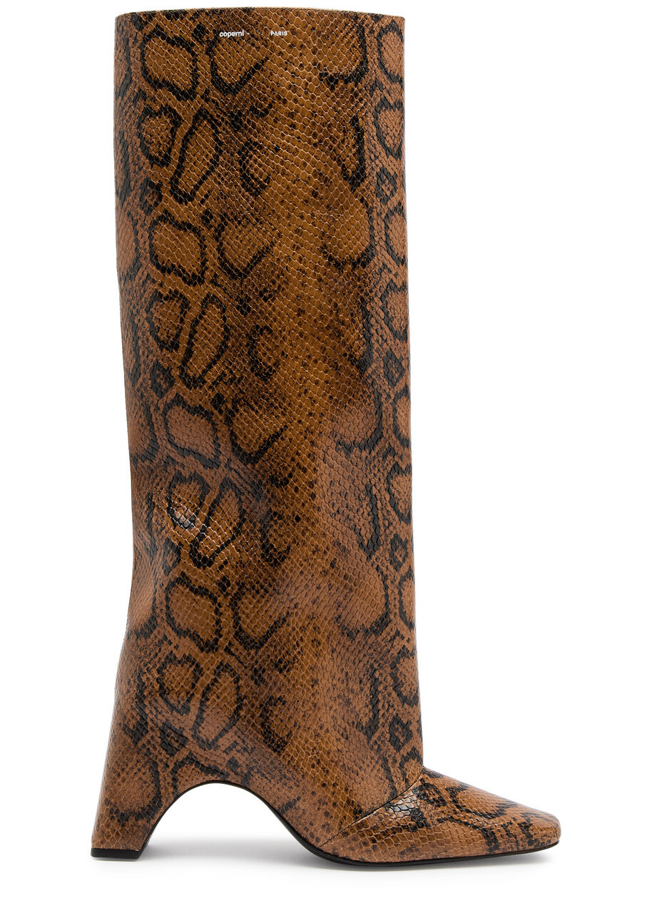 Coperni Bridge 50 Python-effect Leather Knee-high Boots Brown Coperni