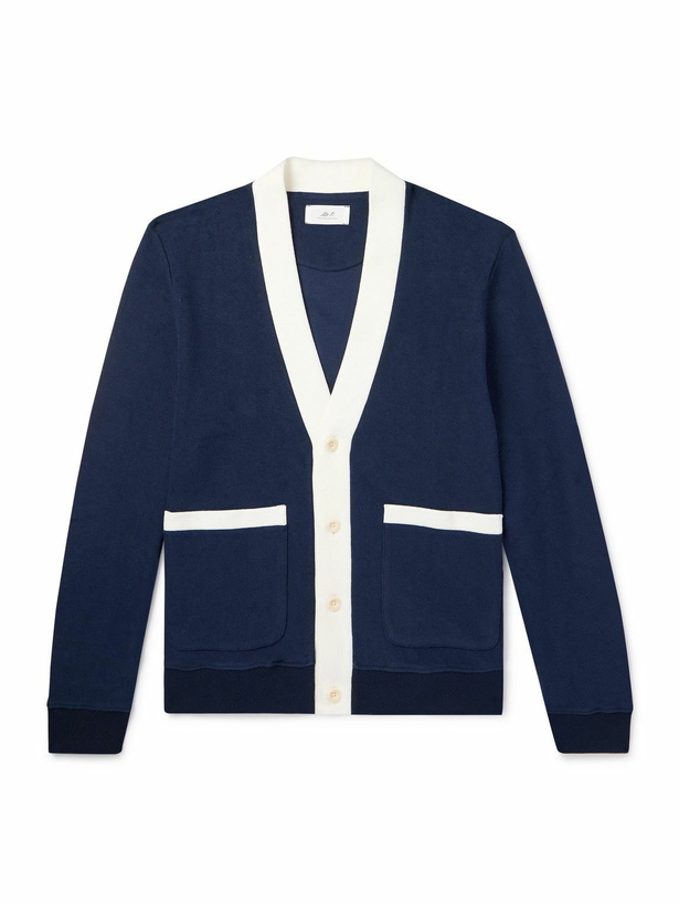 Photo: Mr P. - Clubhouse Two-Tone Cotton-Blend Jersey Cardigan - Blue