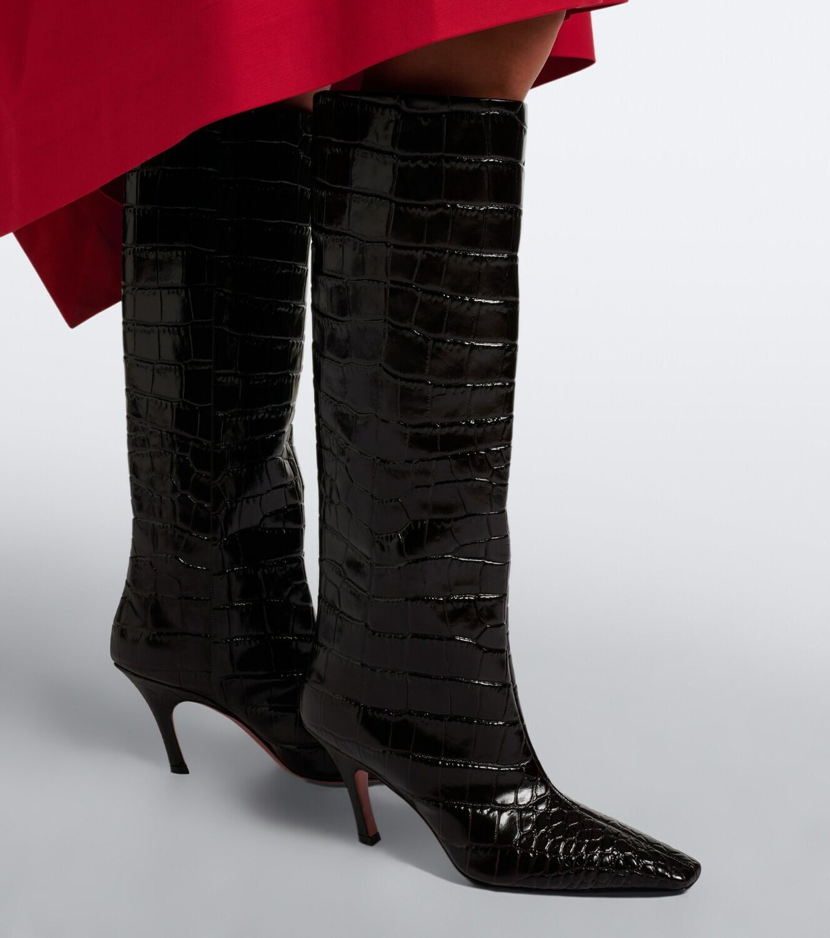Amina Muaddi Mona croc-effect leather knee-high boots