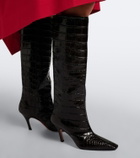 Amina Muaddi Mona croc-effect leather knee-high boots