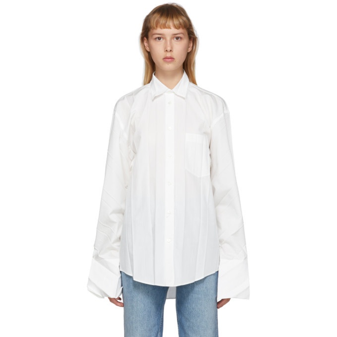 Balenciaga White Cotton Plissee Shirt Balenciaga