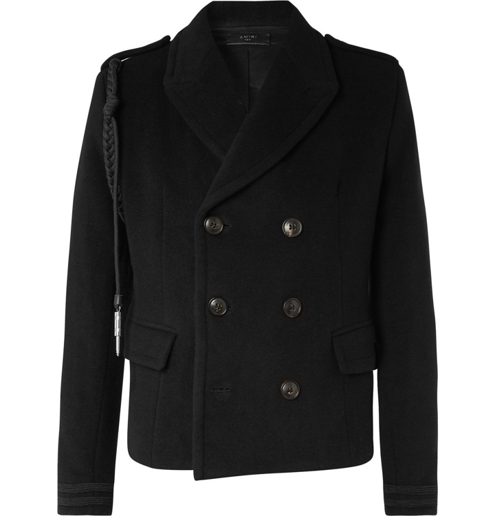 Photo: AMIRI - Double-Breasted Rope-Trimmed Wool and Cashmere-Blend Coat - Black