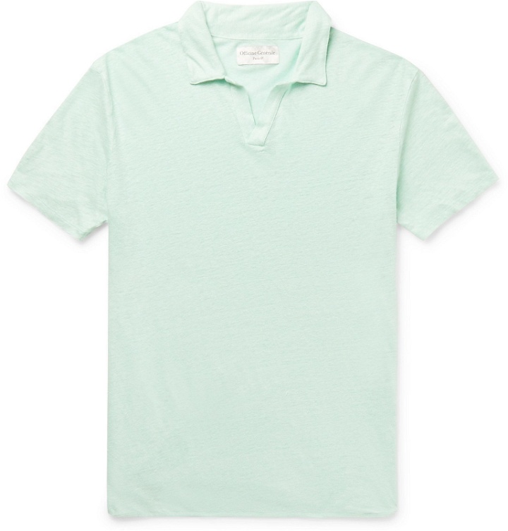 Photo: Officine Generale - Simon Slim-Fit Garment-Dyed Linen Polo Shirt - Green