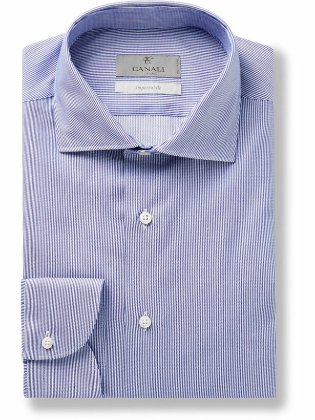 Photo: Canali - Cutaway-Collar Striped Impeccabile Cotton-Blend Shirt - Blue