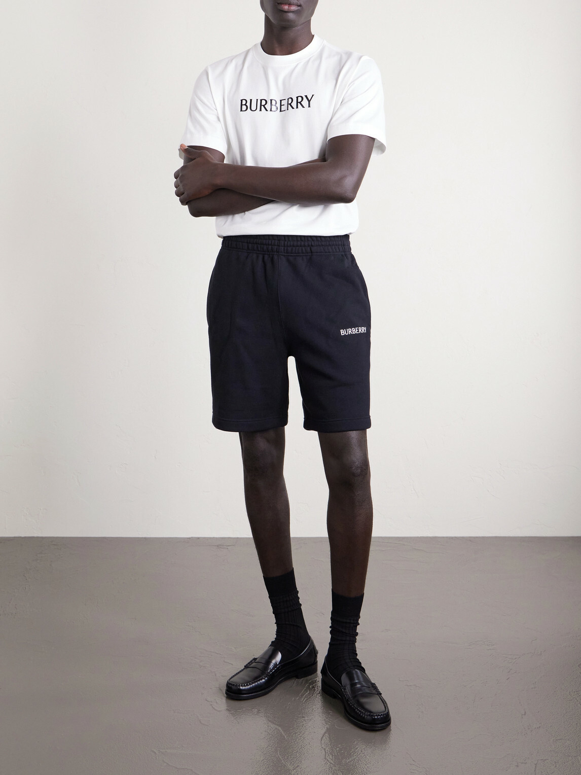 Burberry - Logo-Print Straight-Leg Cotton-Jersey Shorts - Black