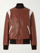 Golden Bear - Perforated Fabric Trimmed Leather Jacket - Brown