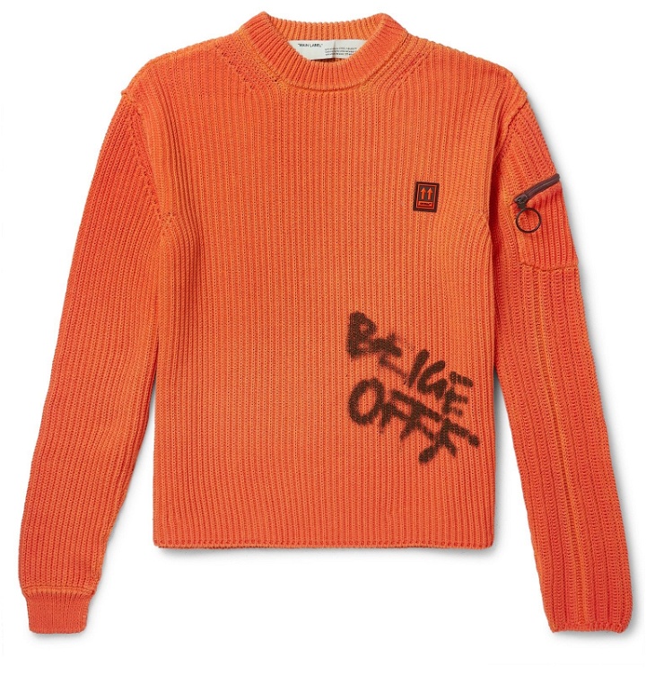 Photo: Off-White - Logo-Print Ribbed Cotton Sweater - Orange