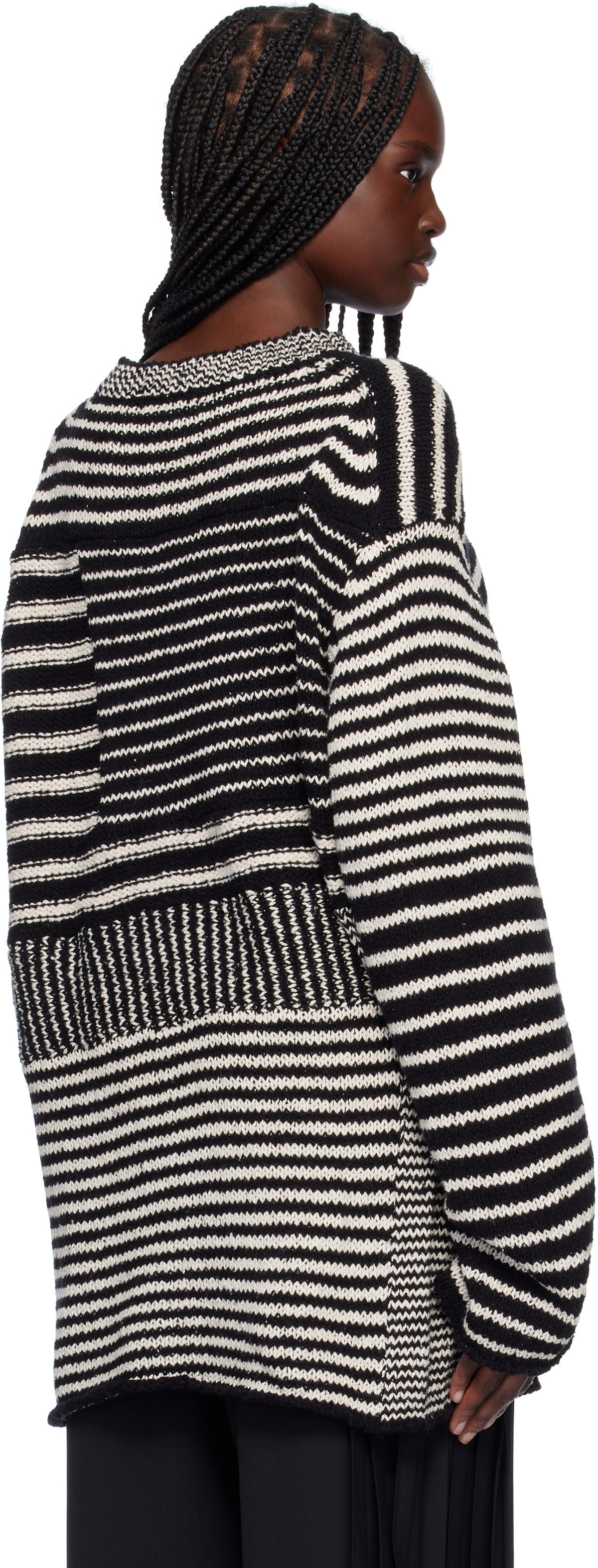 YOHJI YAMAMOTO Black & Off-White 3G1P Border Round Neck Knit Sweater