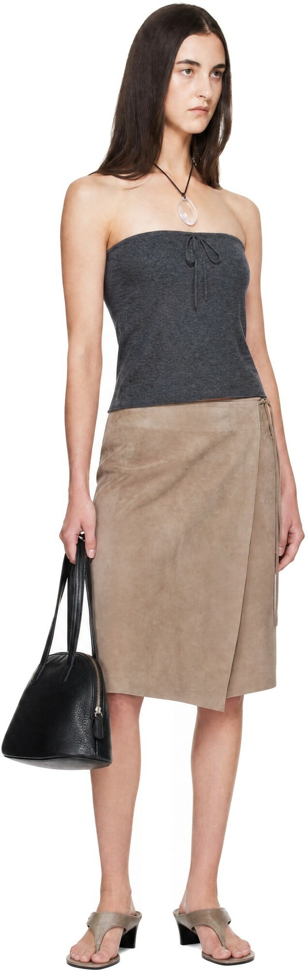 St. Agni Gray Wool Strapless Top