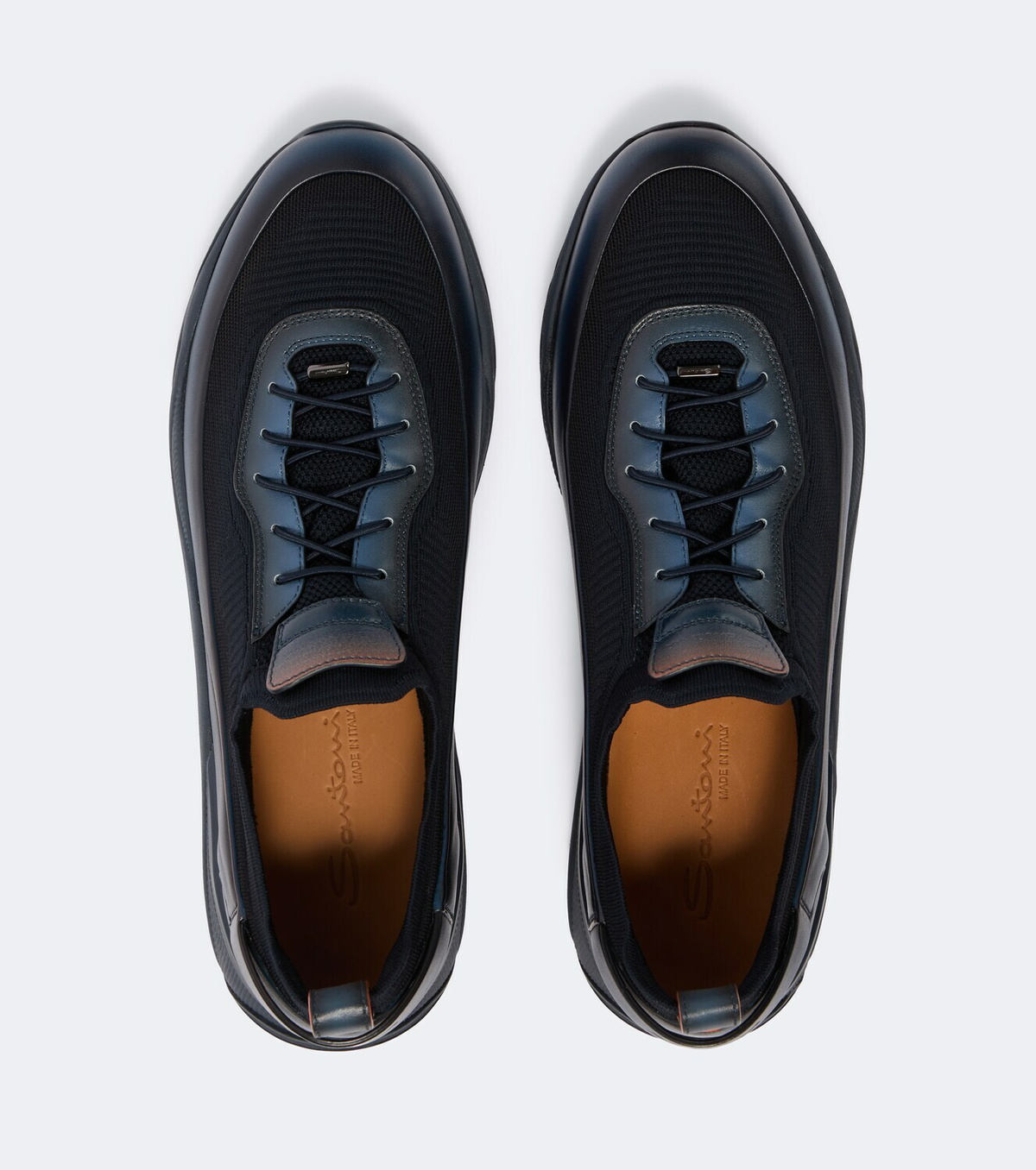 Santoni Leather-trimmed knitted sneakers