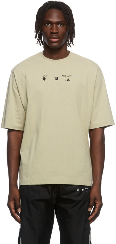 Photo: Off-White Beige Paint Splat Arrow T-Shirt