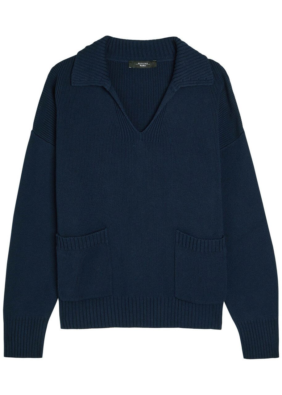 Weekend Max Mara Saloon Knitted Cotton Jumper Navy