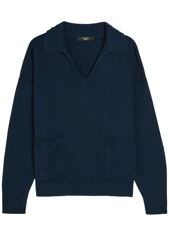 Photo: Weekend Max Mara Saloon Knitted Cotton Jumper Navy