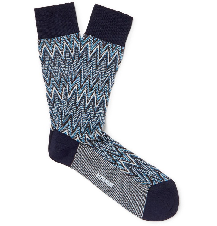 Photo: Missoni - Crotchet-Knit Cotton-Blend Socks - Men - Blue