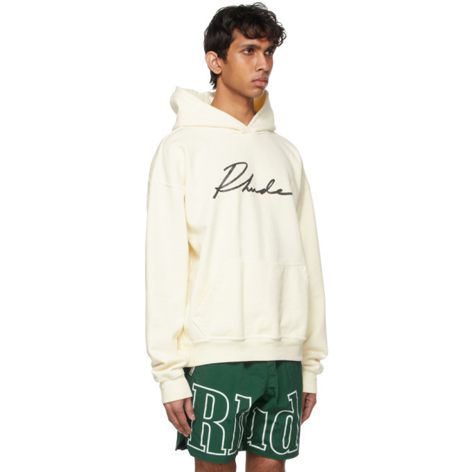 Rhude Cursive Rhude SSENSE Exclusive Off-White Logo Cursive Hoodie Rhude
