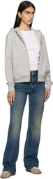 AMI Paris Gray Cotton Ami de Coeur Zipped Hoodie