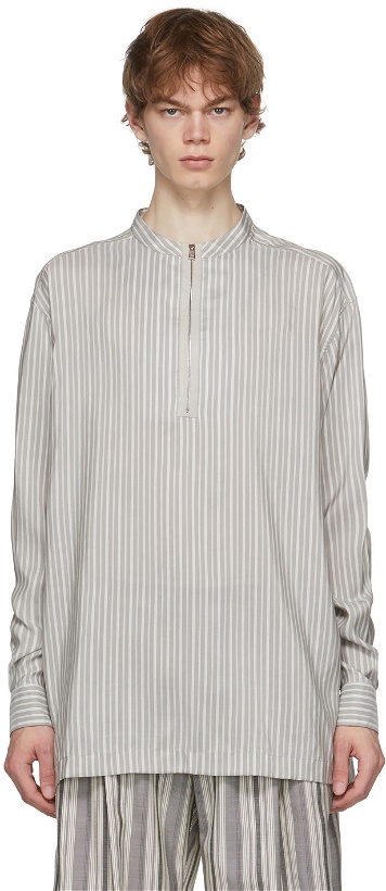 Photo: Ermenegildo Zegna Couture Grey & White Silk Striped Shirt