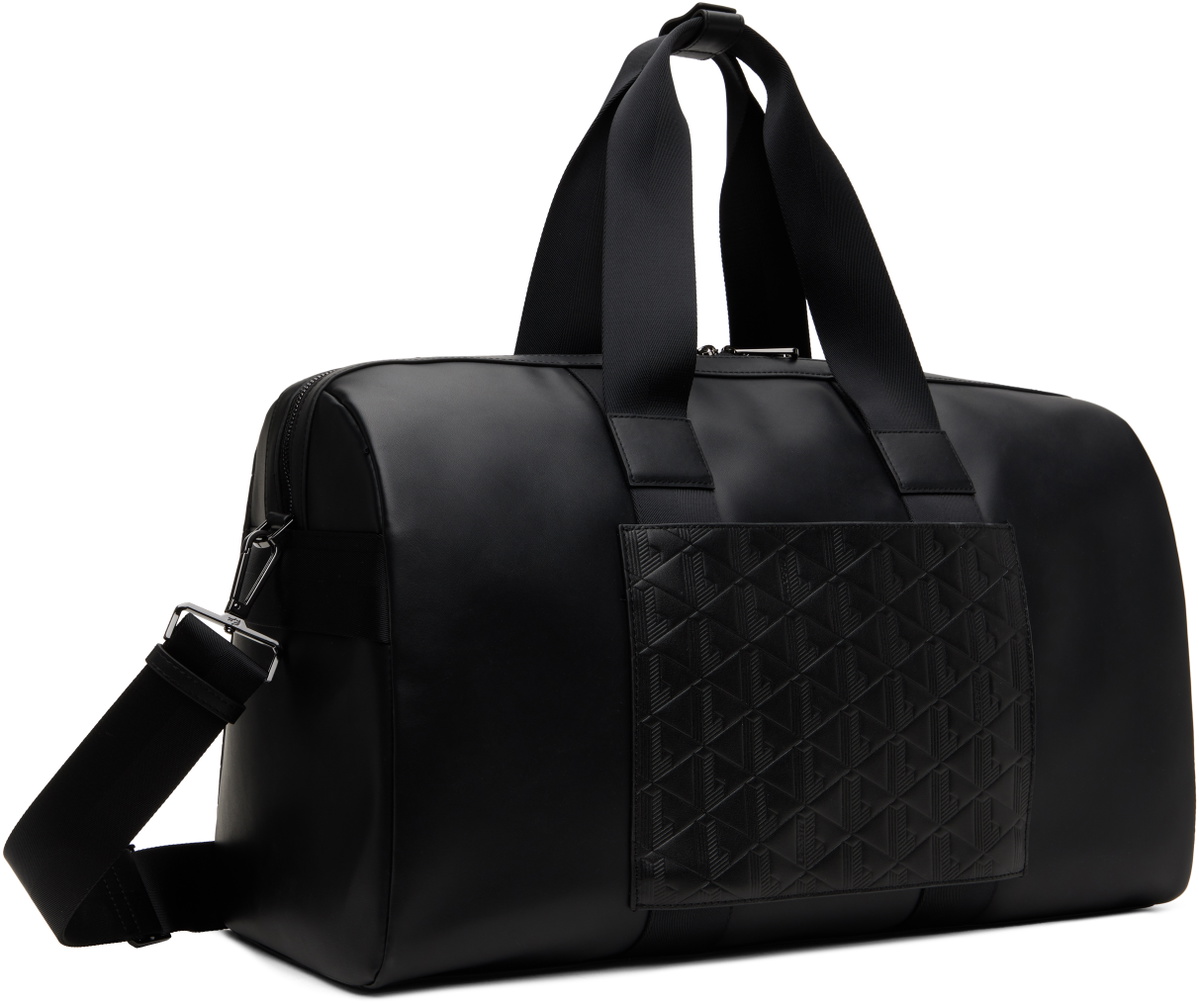 Lacoste Black Large Nomogram Leather Weekend Bag