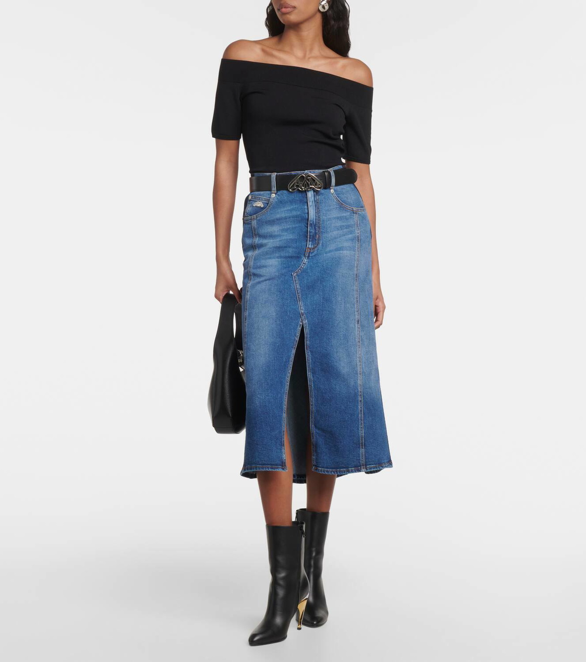 Alexander McQueen Kickback denim midi skirt Alexander McQueen