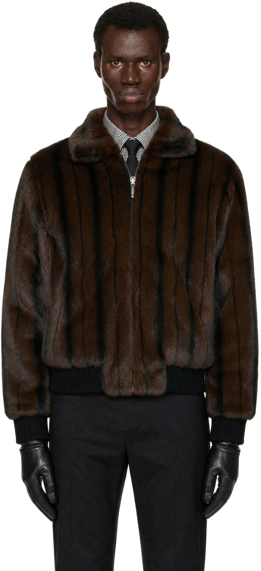 Ernest W. Baker Brown Faux-Mink Harrington Jacket
