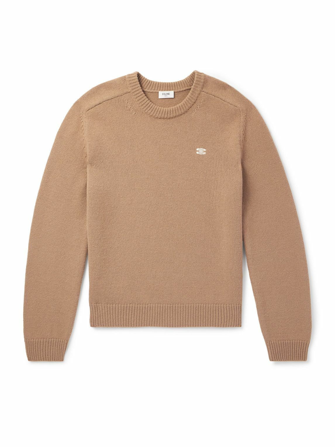 CELINE - Logo-Embroidered Wool and Cashmere-Blend Sweater - Brown