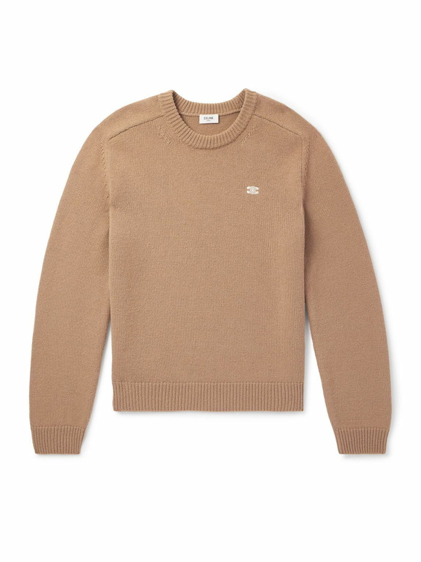 Photo: CELINE - Logo-Embroidered Wool and Cashmere-Blend Sweater - Brown