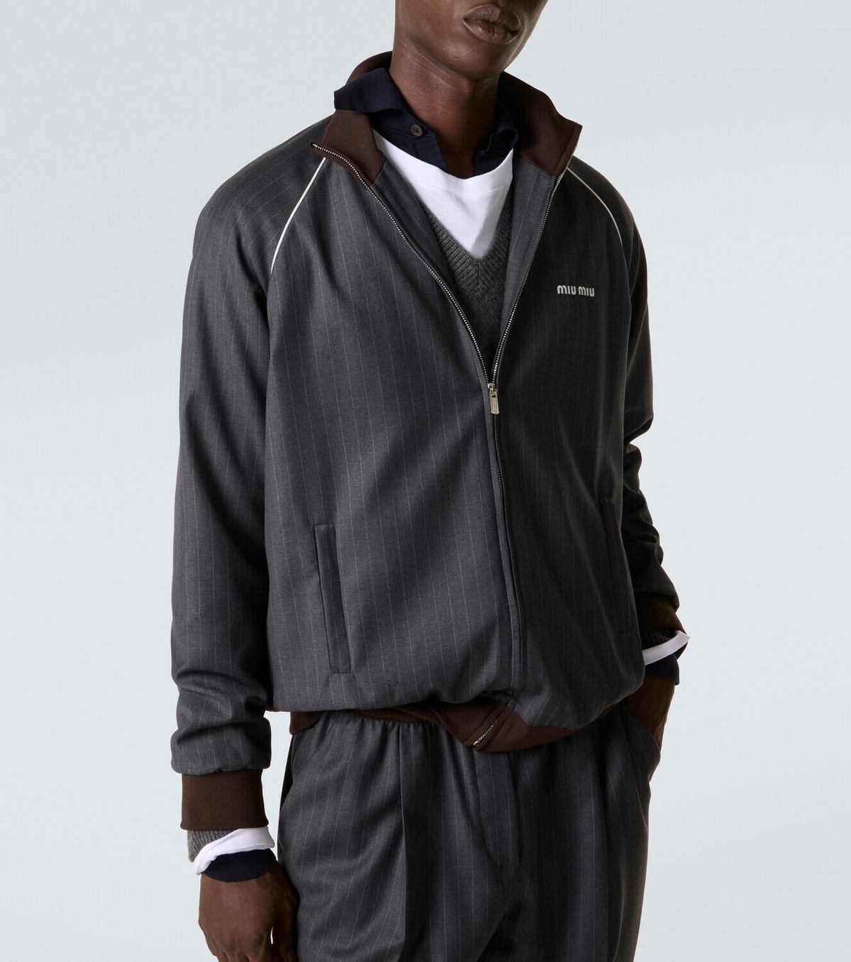 Miu Miu Logo pinstripe virgin wool track jacket