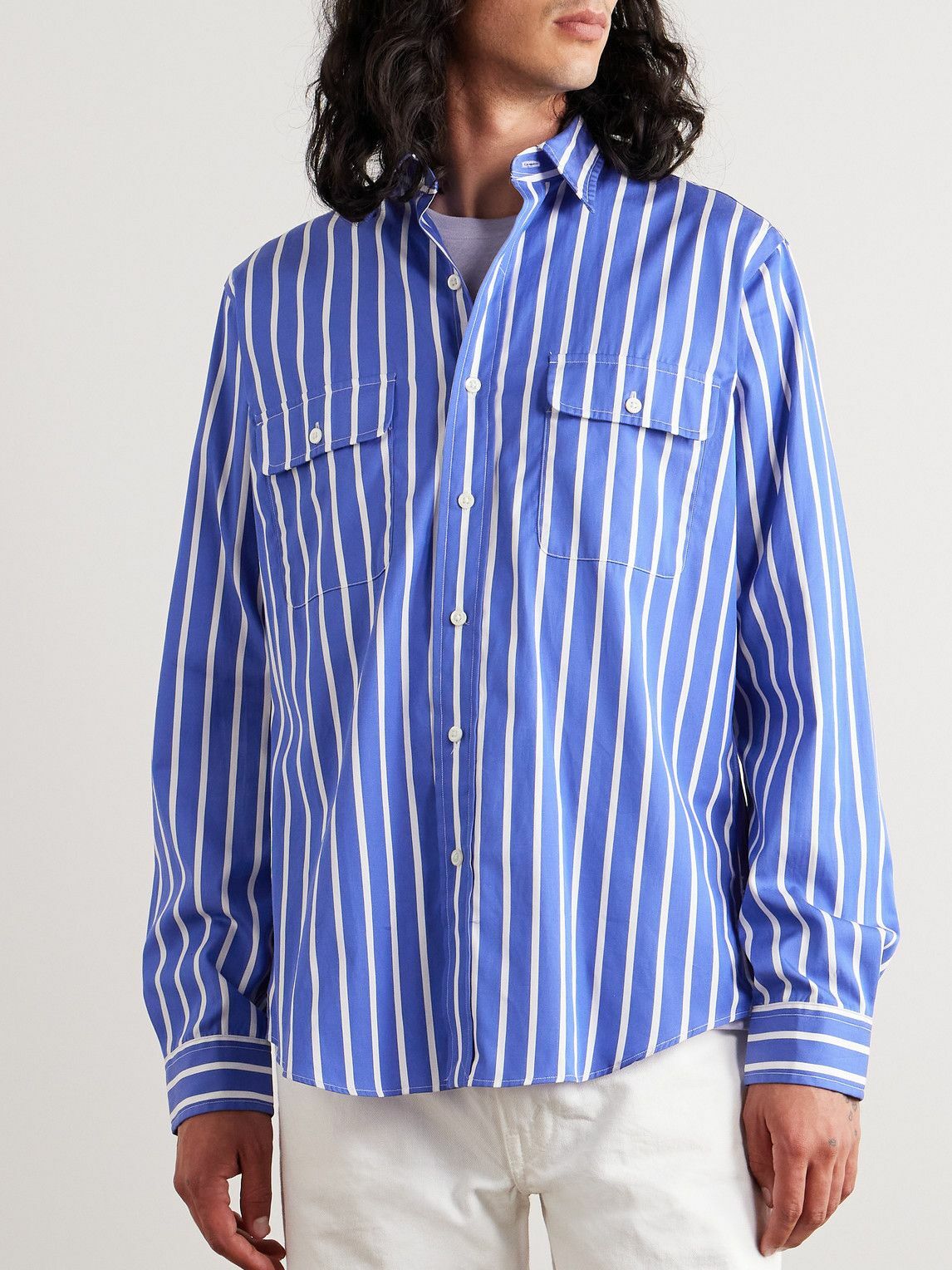 Polo Ralph Lauren - Cutaway-Collar Striped Cotton-Poplin Shirt - Blue ...