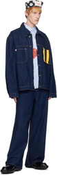 Charles Jeffrey LOVERBOY Blue Wide Leg Knit Patch Jeans