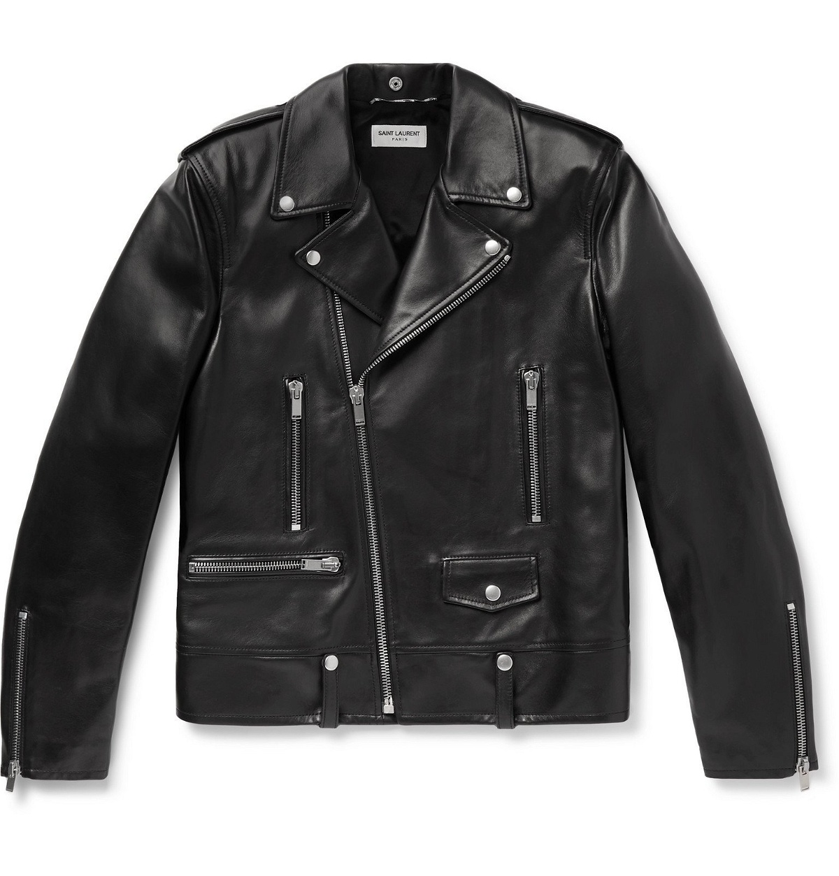Photo: SAINT LAURENT - Slim-Fit Leather Biker Jacket - Black