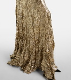 Roberto Cavalli Lace-trimmed silk-blend gown