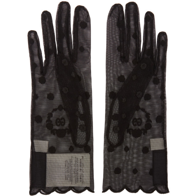 Gucci Black Embroidered Tulle GG Gloves Gucci
