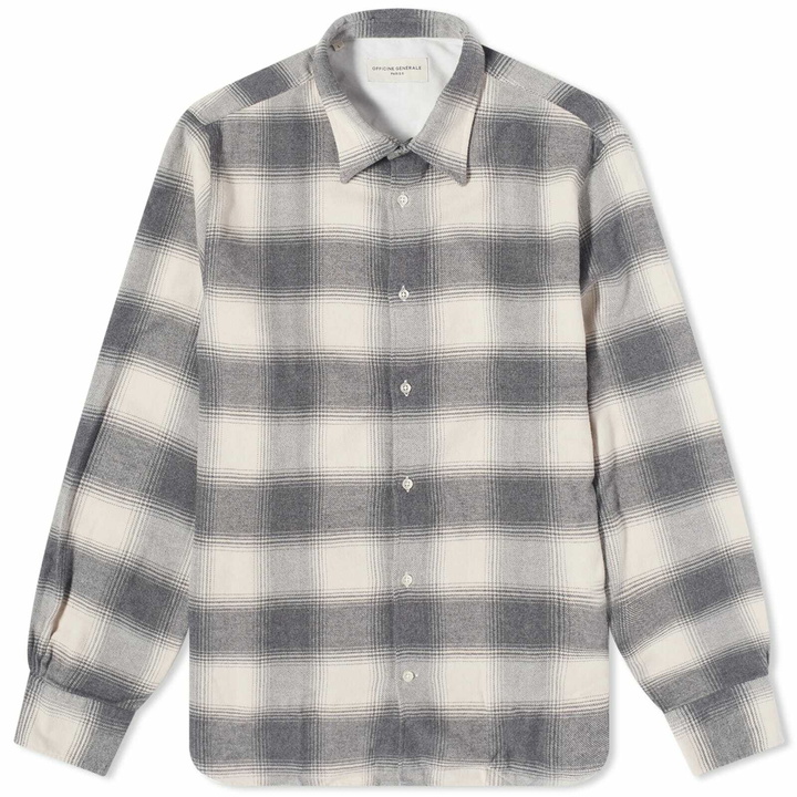 Photo: Officine Generale Men's Officine Générale Giacomo Twill Check Shirt in Ecru/Mid Grey