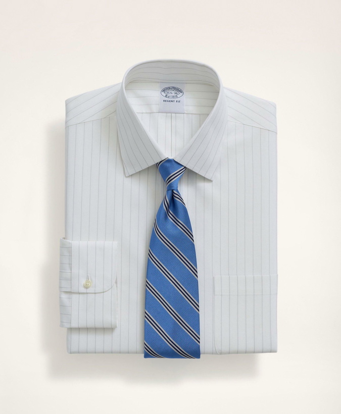 Photo: Brooks Brothers Men's Stretch Regent Regular-Fit Dress Shirt, Non-Iron Herringbone Thin Stripe Ainsley Collar | White