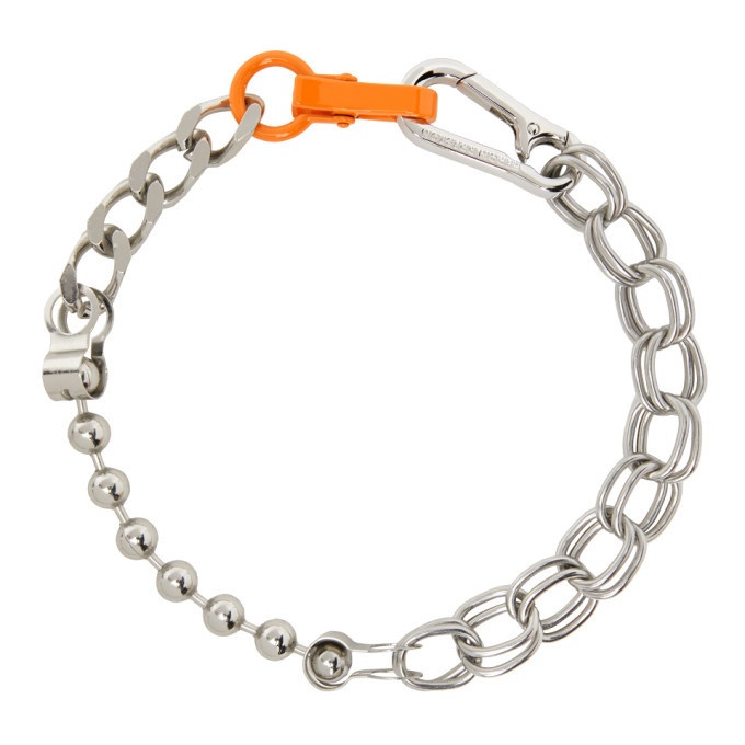 Photo: Heron Preston Silver and Orange Multichain Necklace