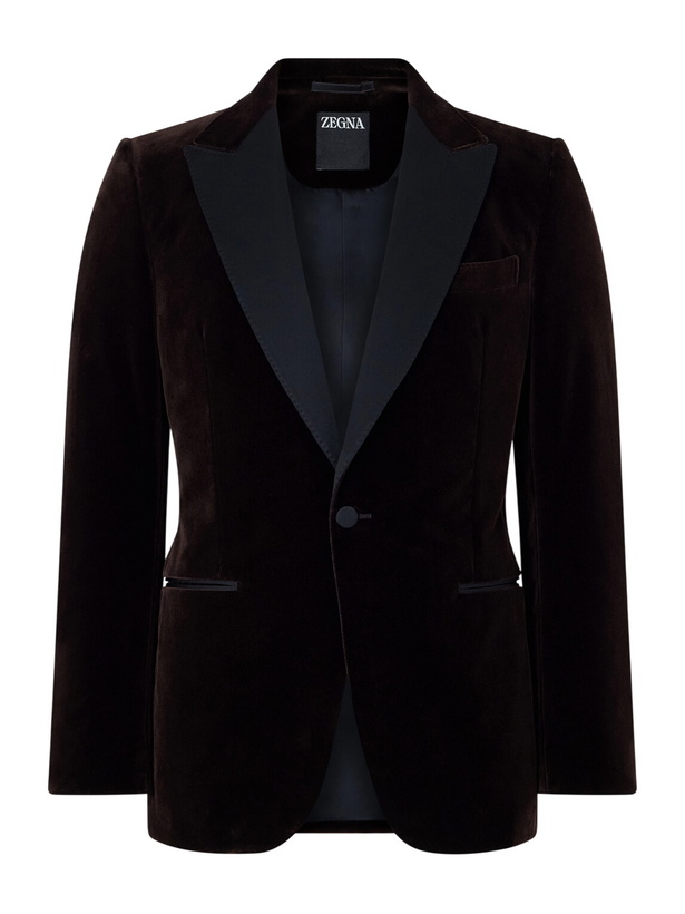 Photo: Zegna - Satin-Trimmed Cotton-Velvet Tuxedo Jacket - Brown
