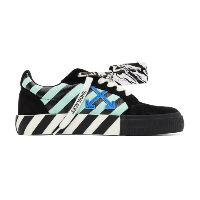 Photo: Off-White Black and Green Vulcanized Diagonal Print Sneakers