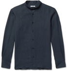 De Petrillo - Grandad-Collar Linen Shirt - Blue